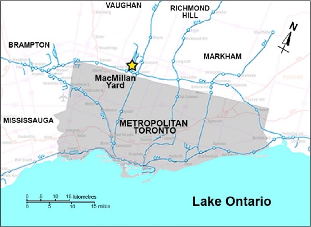 Location of Canadian National Railway Company MacMillan Yard(Source: Railway Association of Canada, Canadian Rail Atlas, with TSB annotations)