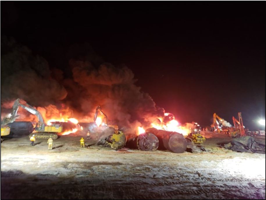 View of derailment site 18 hours after the accident (Source: TSB)