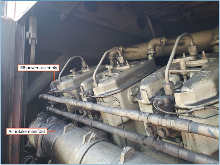 Air intake manifold and R8 power assembly on locomotive CP 9779 (Source: TSB)