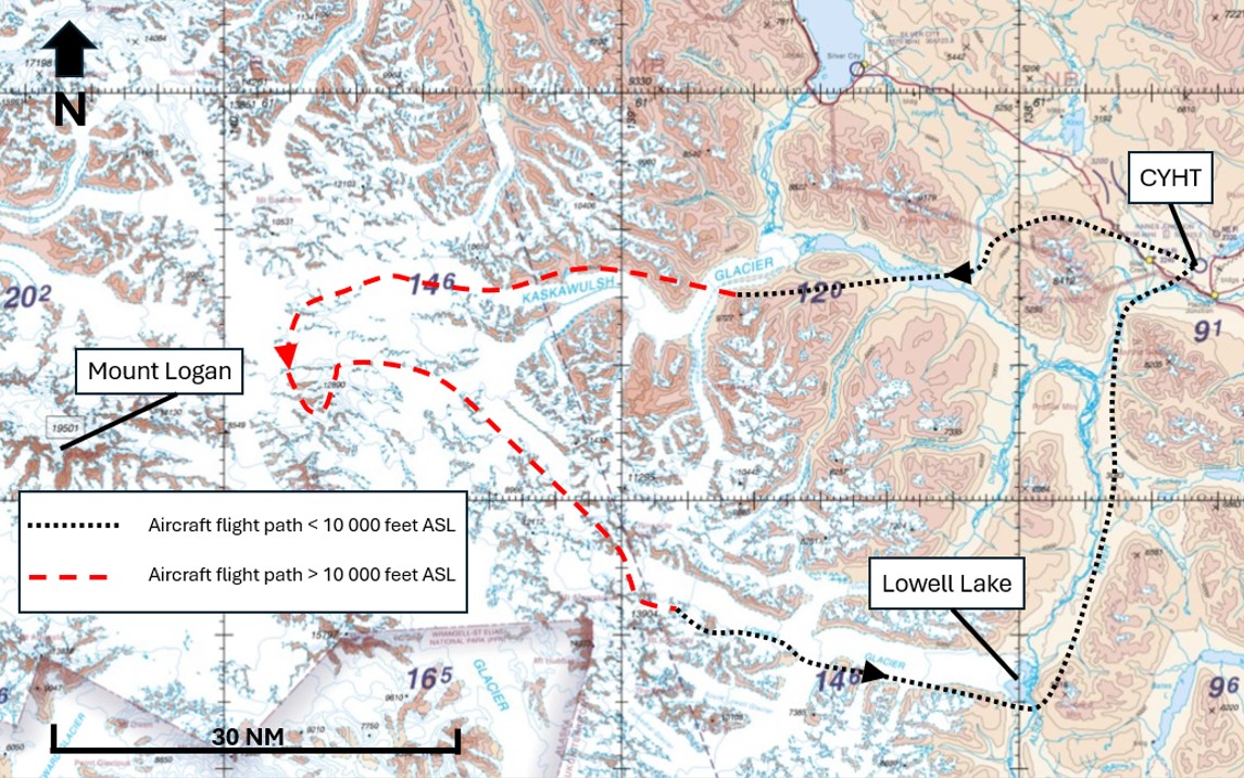 Figure 1. Occurrence aircraft flight path based on data from the Garmin global positioning system on board (Source: NAV CANADA, with TSB annotations) Figure 1. Occurrence aircraft flight path based on data from the Garmin global positioning system on board (Source: NAV CANADA, with TSB annotations)