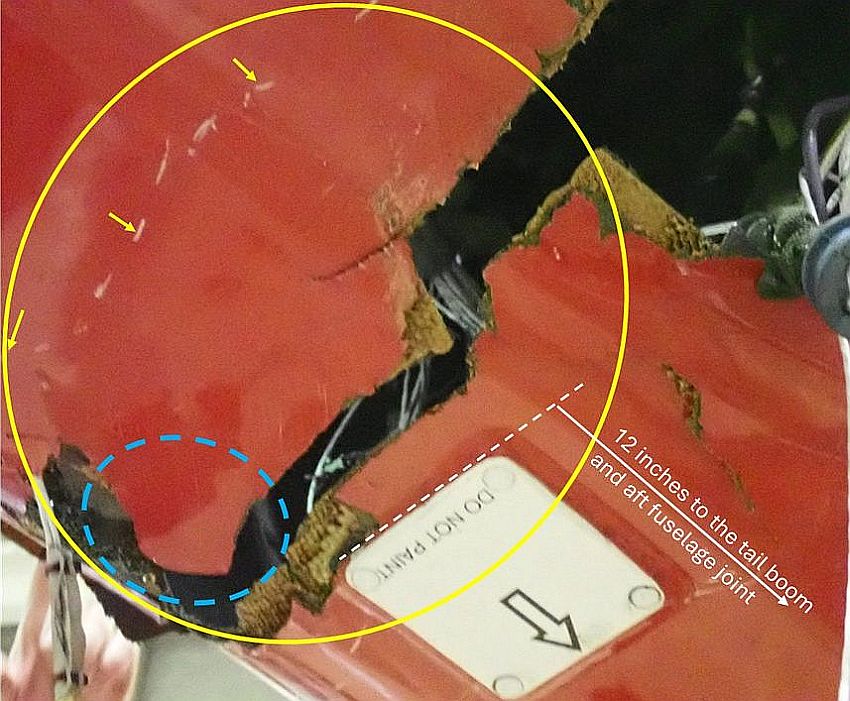 Figure 1. Area of delamination under the tail boom (Source: TSB) Figure 1. Area of delamination under the tail boom (Source: TSB)
