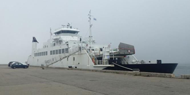 Figure 1. The Svanoy, docked at La Malbaie, Quebec, on a foggy day (Source: TSB)  